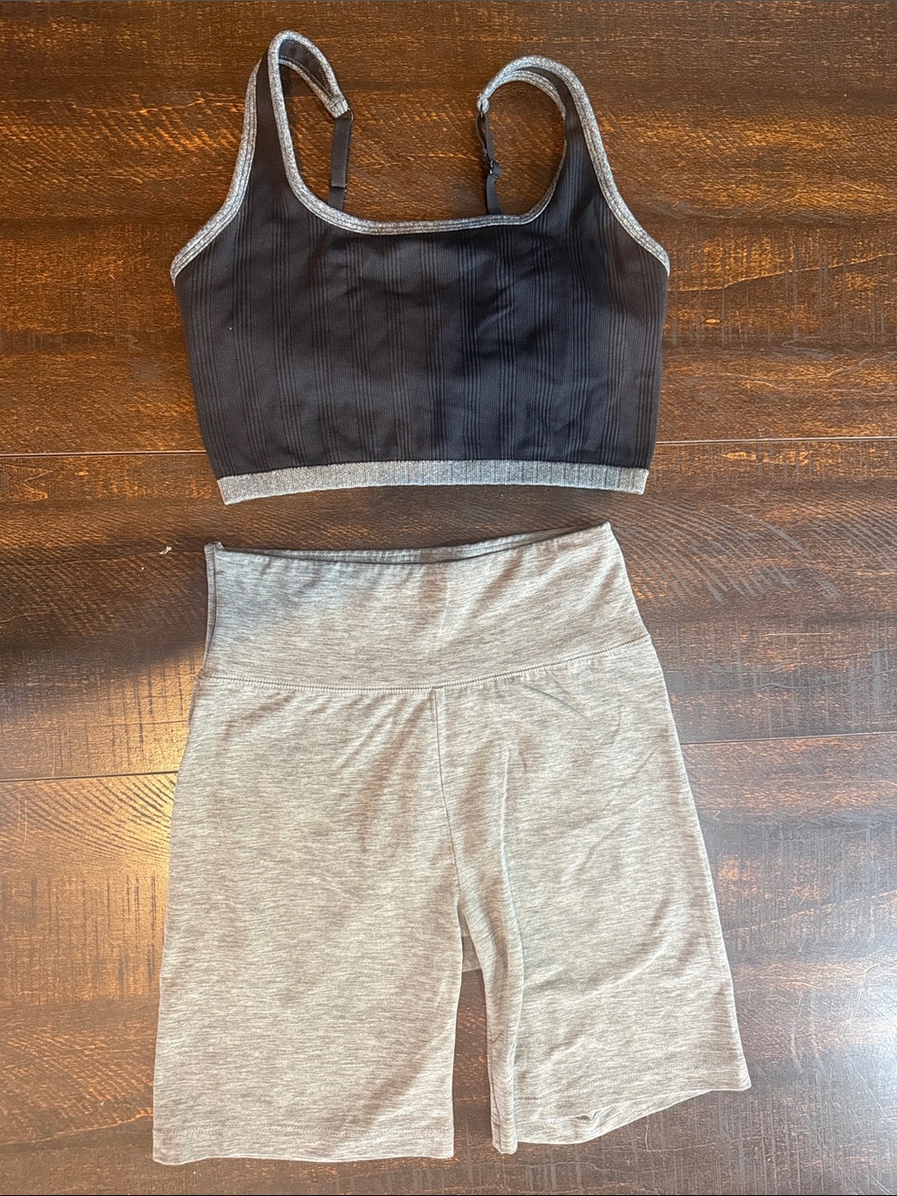 aerie Black Ribbed Sports Bralette with Gray Bike Shorts
